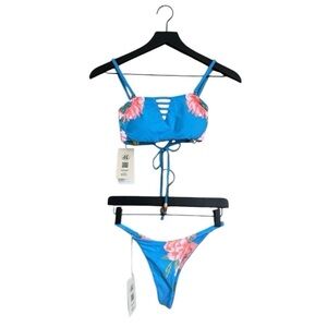 NEW MAAJI Blue Floral Lace-Up Back Bikini Set